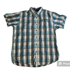 Men’s blue & gray plaid Dakota Grizzly button-down shirt sz L